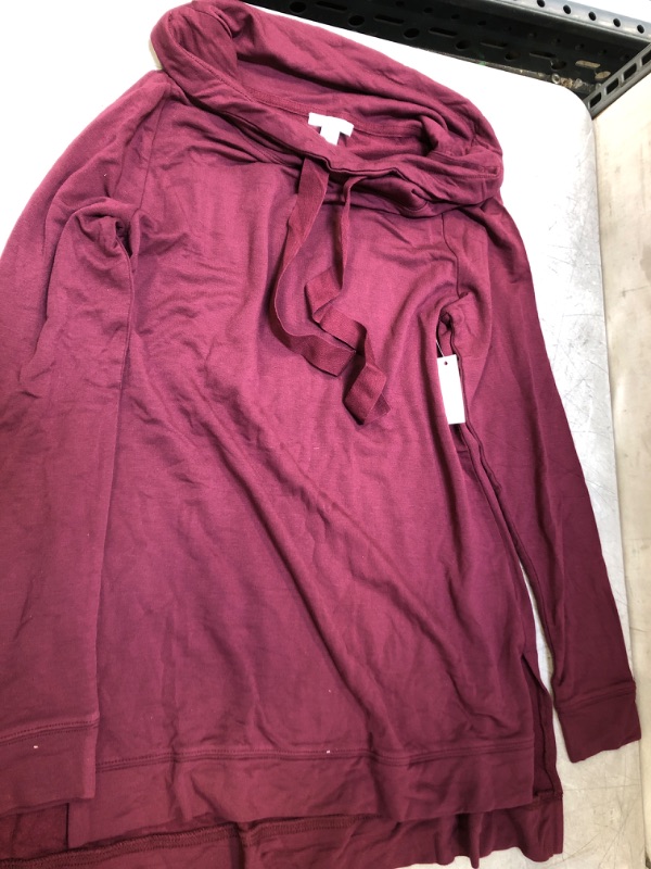 Photo 2 of -SIZE SMALL- Daily Ritual Women's Supersoft Terry Funnel-Neck Tunic (Dark Burgundy)