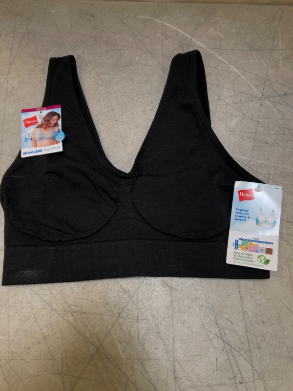 Photo 2 of -SIZE MEDIUM--Hanes Women's Get Cozy Pullover ComfortFlex Fit Wirefree Bra (Black)