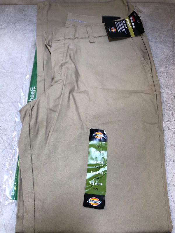 Photo 2 of -SIZE 12- Dickies Women's Flat Front Stretch Twill Pant Slim Fit Bootcut (KHAKI)