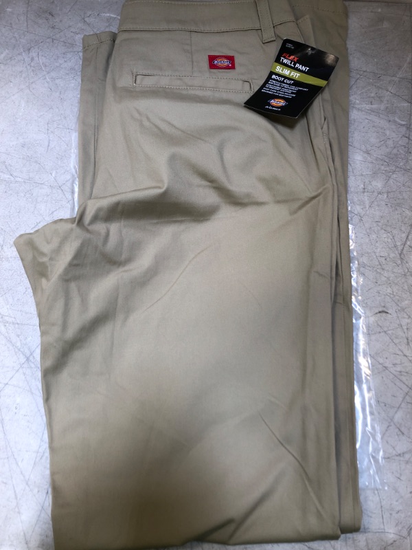 Photo 3 of -SIZE 12- Dickies Women's Flat Front Stretch Twill Pant Slim Fit Bootcut (KHAKI)