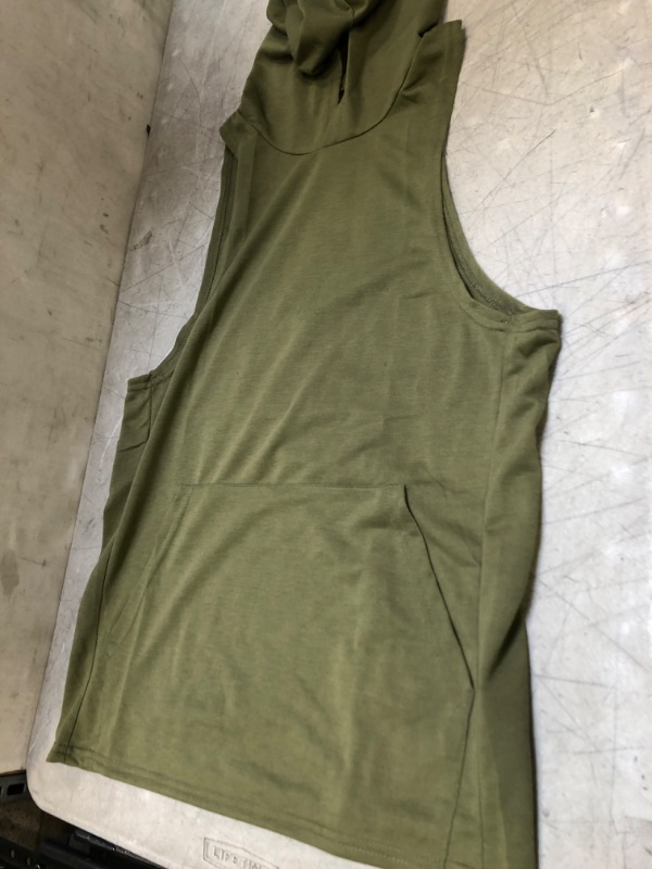 Photo 2 of -SIZE SMALL- URRU Men's Hooded Tank Tops Workout Sleeveless Muscle Shirt with Kanga Pocket (GREEN)