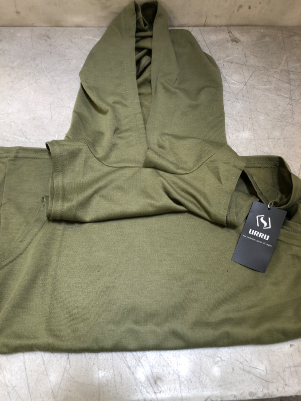 Photo 3 of -SIZE SMALL- URRU Men's Hooded Tank Tops Workout Sleeveless Muscle Shirt with Kanga Pocket (GREEN)