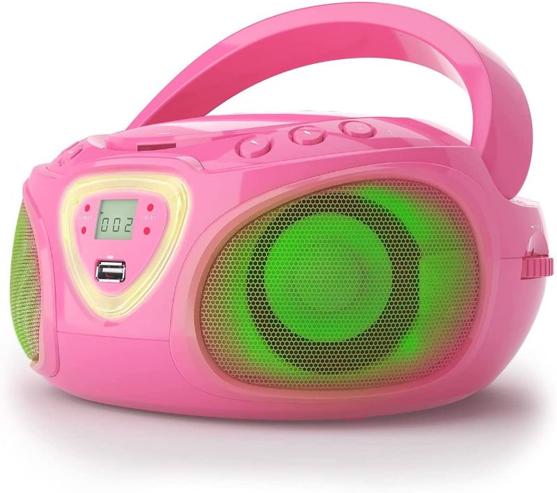 Photo 1 of AUNA Roadie KIDS Boombox, Top loading CD Player, Bluetooth Connectivity for Smartphones, Easy AUX, USB, Radio and MP3 Connectivity, Portable, Plug in or Battery Powered, LED Display