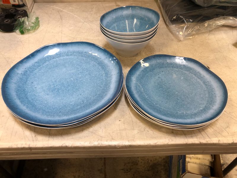 Photo 1 of DINNERWARE SET  - 4 BOWLS, 4 SMALL PLATES, 4 LARGE PLATES 
PLASTIC 