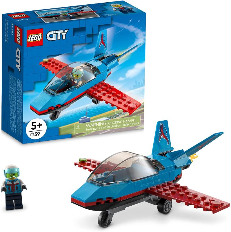 Photo 1 of LEGO City Stunt Plane 60323 Building Kit; Toy Jet with Decorated Tail Fins and an Opening Cockpit, Plus a Pilot Minifigure with a Helmet; Fun Action Toy, Designed for Kids Aged 5 and up (59 Pieces)