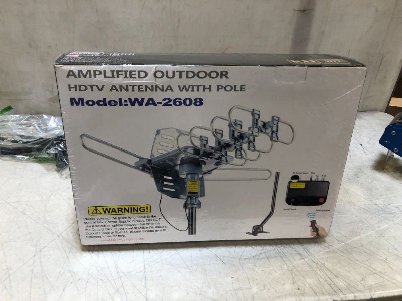 Photo 2 of SEALED - PBD WA-2608 Digital Amplified Outdoor HD TV Antenna with Mounting Pole & 40 ft RG6 Coax Cable 150 Miles Range Wireless Remote Rotation Support 2TVs