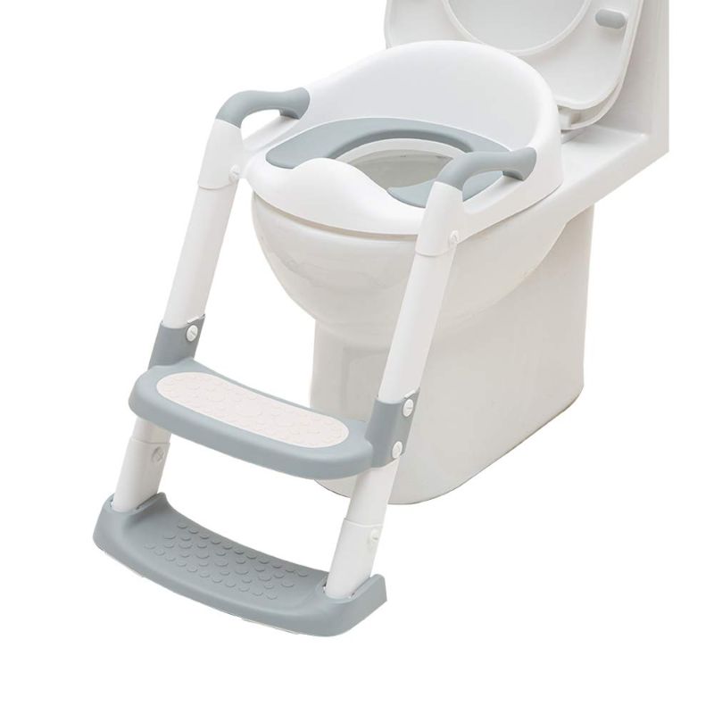 Photo 1 of EGREE Potty Training Toilet Chair Seat with Step Ladder for Kids and Toddler Boys Girls - Soft Padded Seat with Foldable Wide Step and Safety Handles - Grey and White
