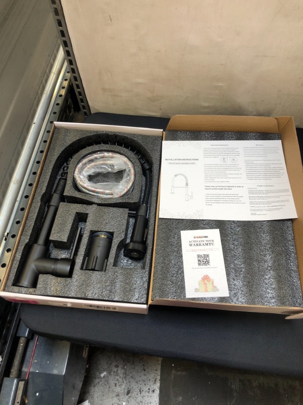 Photo 1 of OWOFAN Modern Single Handle Spring Kitchen Faucet with Pull Down Spray, Matte Black Kitchen Sink Faucet 866080R