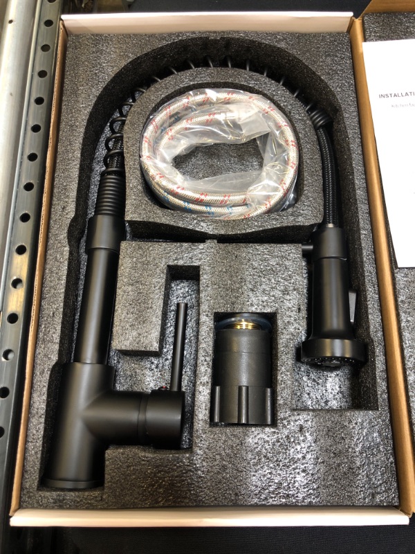 Photo 1 of OWOFAN Modern Single Handle Spring Kitchen Faucet with Pull Down Spray, Matte Black Kitchen Sink Faucet 866080R