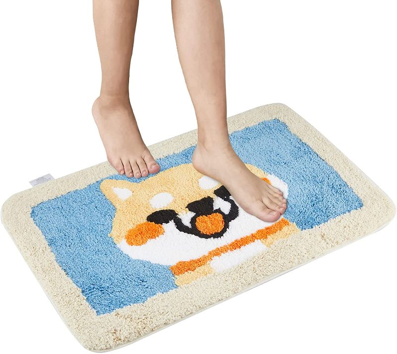 Photo 1 of Bath Rugs Floor Area mats Kitchen Non-Slip Bathroom Fiber Plush Living Room Door Absorbent Floor Carpet Cartoon Dog(17.7x25.5) Inch
