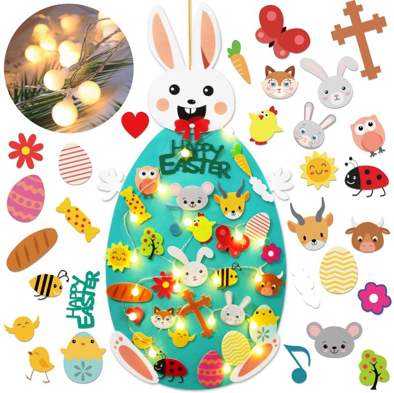 Photo 1 of Easter Decorations, Easter Crafts Felt Tree for Kids Toddlers with Ball Lights + 30 Ornaments, DIY Felt Tree Set Easter Decor, Easter Games Gifts for Kids Toddlers Teens
