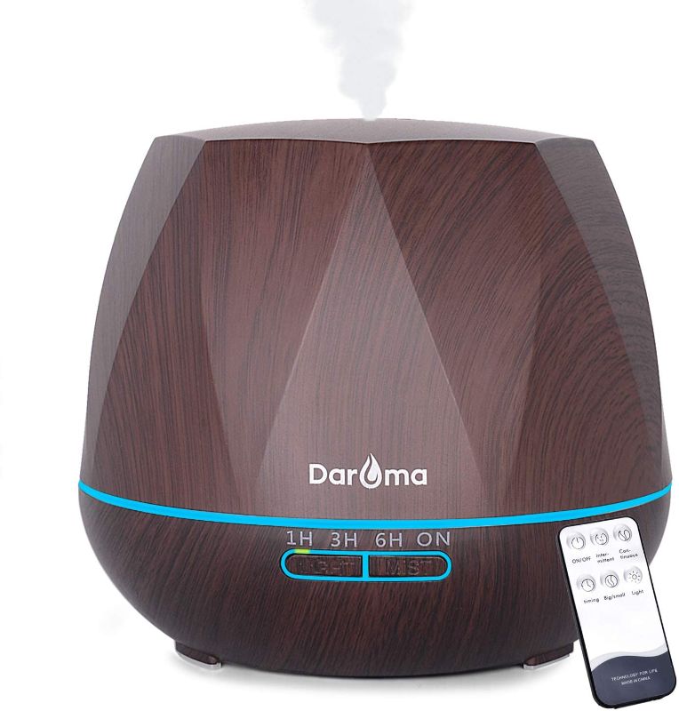 Photo 1 of 550ml Essential Oil Diffuser, DAROMA Upgraded Remote Control 6 in 1 Aromatherapy Ultrasonic Cool Mist Humidifier, 7 Color Changing Mood Lights & Waterless Auto-Off for Home Office Gift, Dark Wood
