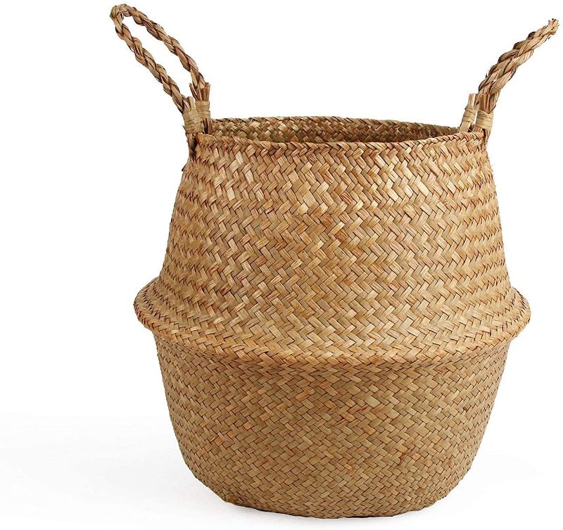 Photo 1 of BlueMake Woven Seagrass Belly Basket for Storage Plant Pot Basket and Laundry, Picnic and Grocery Basket (Large, Original)
