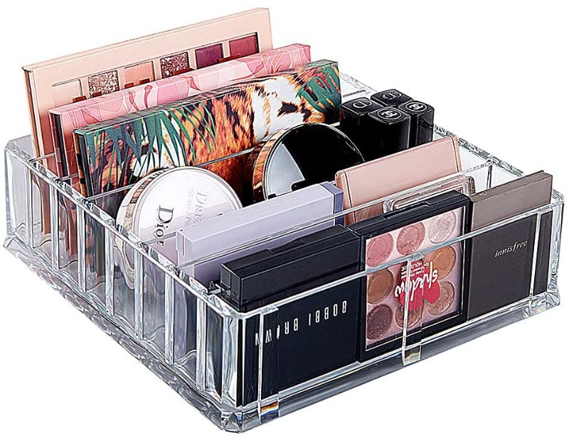 Photo 1 of Acrylic Makeup Palette Organizer 8 Spaces Makeup Holder Organizer For Vanity Clear Cosmetics Makeup Organizer for Drawers
