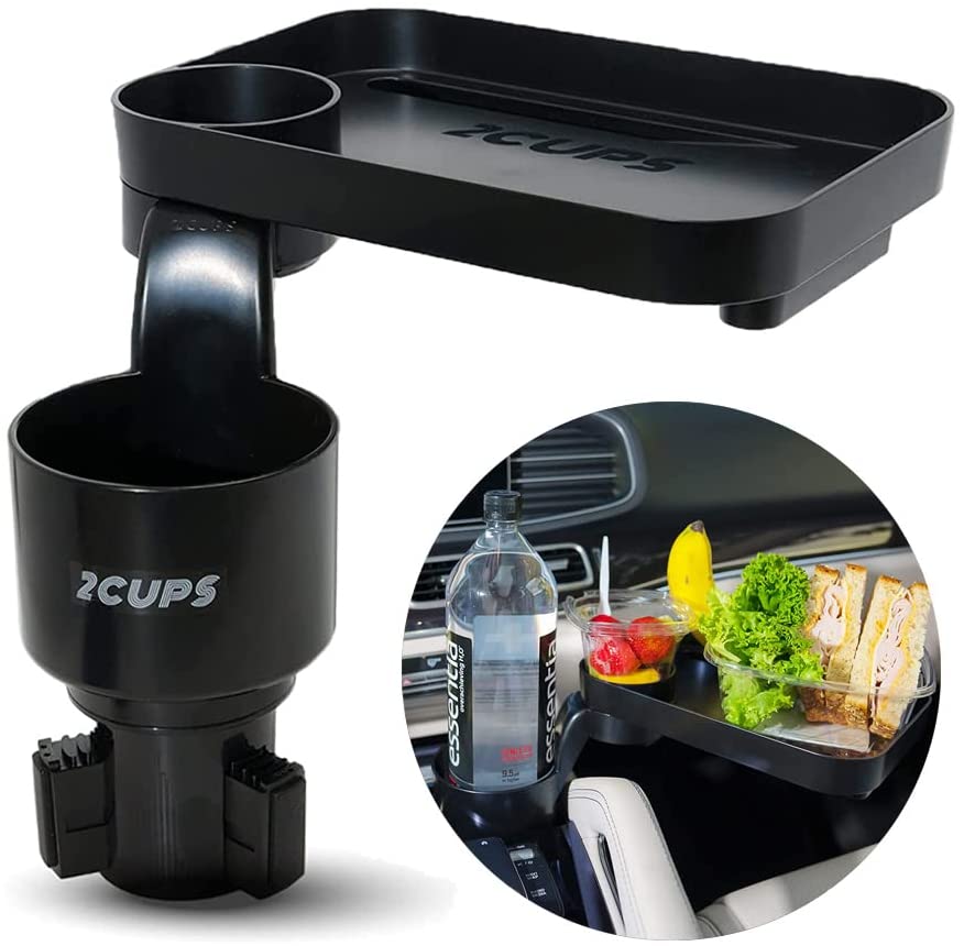 Photo 1 of 2CUPS Car Cup Holder Expander and Attachable Tray, Fits Yeti / Hydroflasks / Nalgene 16-40 oz. Dual Cup Holder with Adjustable Swivel Tray. Organizer Table for car, Truck, Automotive
