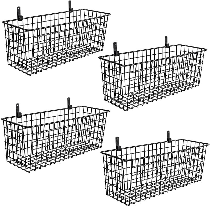 Photo 1 of 4 Set [Extra Large] Hanging Wall Basket for Storage, Wall Mount Sturdy Steel Wire Baskets, Metal Hang Cabinet Bin Wall Shelves, Rustic Farmhouse Decor, Kitchen Bathroom Organizer, Black

