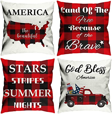 Photo 1 of 4Pcs Patriotic 4th of July Throw Pillow Covers, American Map Pillow Covers Independence Day Pillowcases God Bless America Home Decorations Supplies Cotton Linen Pillow Cushion Cover 18x 18''
