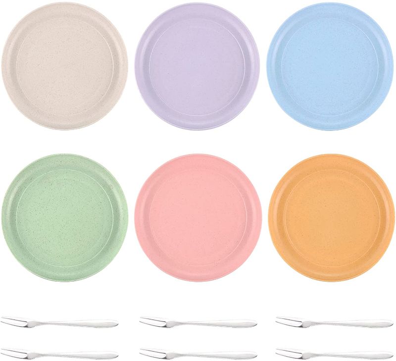 Photo 1 of 6 Pcs Wheat Straw Plates, Lanveda Unbreakable Dinner Plates Set, Lightweight Appetizer Dinner Plates Dessert Plates, Dishwasher Microwave Safe BPA Free Healthy for Kids Adult (5.9Inch)
