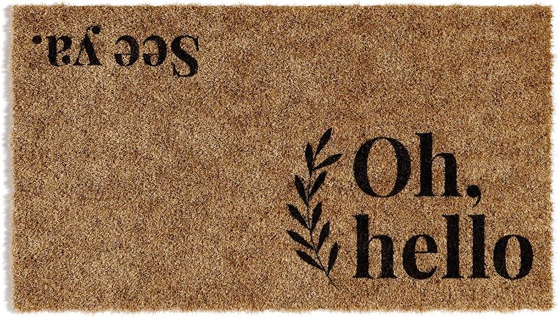 Photo 1 of Barnyard Designs 'Oh Hello, See Ya' Doormat Welcome Mat, Outdoor Mat, Large Front Door Mat Indoor Entrance Mat, Back Door Mat Outdoor Entrance, Front Porch Rug Farmhouse Home Spring Fall, 30x17, Brown