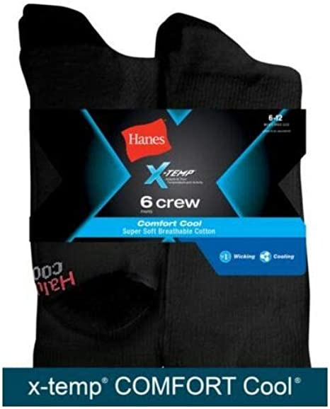 Photo 1 of Hanes Mens X-Temp Comfort Cool Crew 6-Pack CC18/6, 6-12, Black