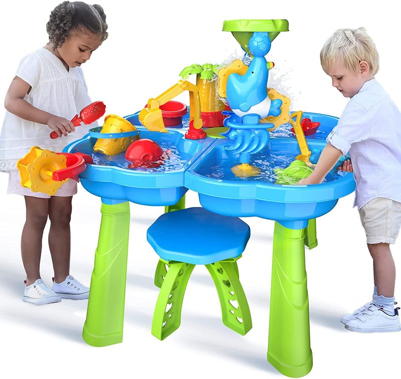 Photo 1 of ConeWhale Sand Water Table for Toddlers, 4 in 1 Sand Table and Water Play Table, Kids Table Activity Sensory Play Table Beach Sand Water Toy for Outdoor Backyard for Toddlers Age 3-5