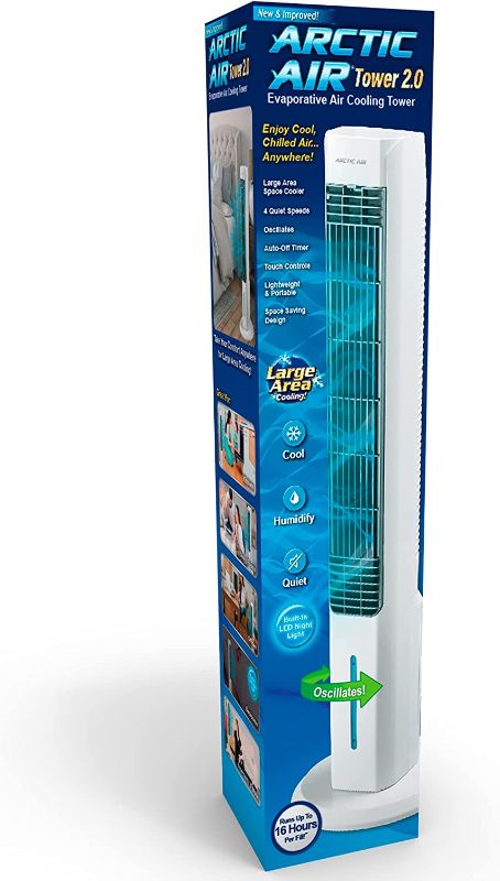 Photo 1 of Arctic Air Tower 2.0 Evaporative Air Cooler - Large Area Room Cooling, 4 Speed Settings, Quiet Oscillation, Space-Saving, Perfect for Bedroom, Living Room, Office & More