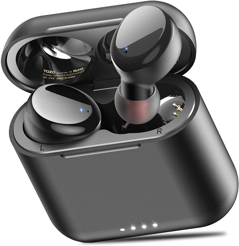 Photo 1 of TOZO T6 True Wireless Earbuds Bluetooth Headphones Touch Control with Wireless Charging Case IPX8 Waterproof Stereo Earphones in-Ear Built-in Mic Headset Premium Deep Bass for Sport Black