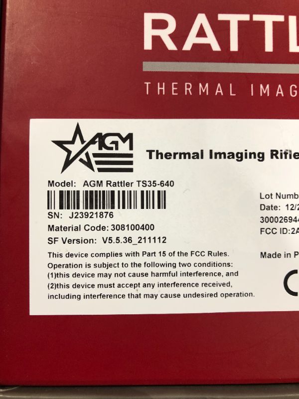 Photo 10 of AGM Global Vision Thermal Scope Rattler TS35-640 Thermal Imaging Rifle Scope 12um, 640x512 (50 Hz), 35mm Lens, Black