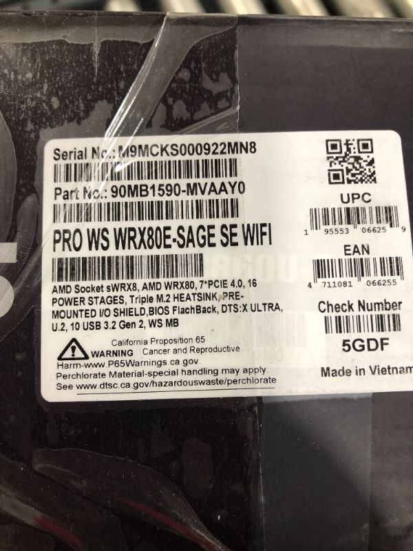Photo 2 of ASUS Pro WS WRX80E-SAGE SE WIFI AMD Threadripper Pro EATX workstation motherboard (PCIe 4.0, ASMB9-iKVM, 2x10Gb LAN, 7xPCIe 4.0 X16 slots, 3xM.2,2xU.2 ports, 11 USB 3.2 Gen 2 ports,8-channel DDR4 ECC)