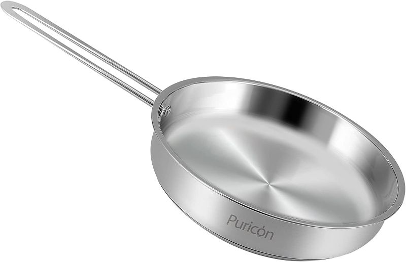 Photo 1 of Puricon Stainless Steel Frying Pan Skillet 10 inch, 3-layer Bottom PFOA Free for Frying Sauteing Baking, Dishwasher and Oven Safe, Works with Induction Cooktop Gas Ceramic Electric Stove -Silver