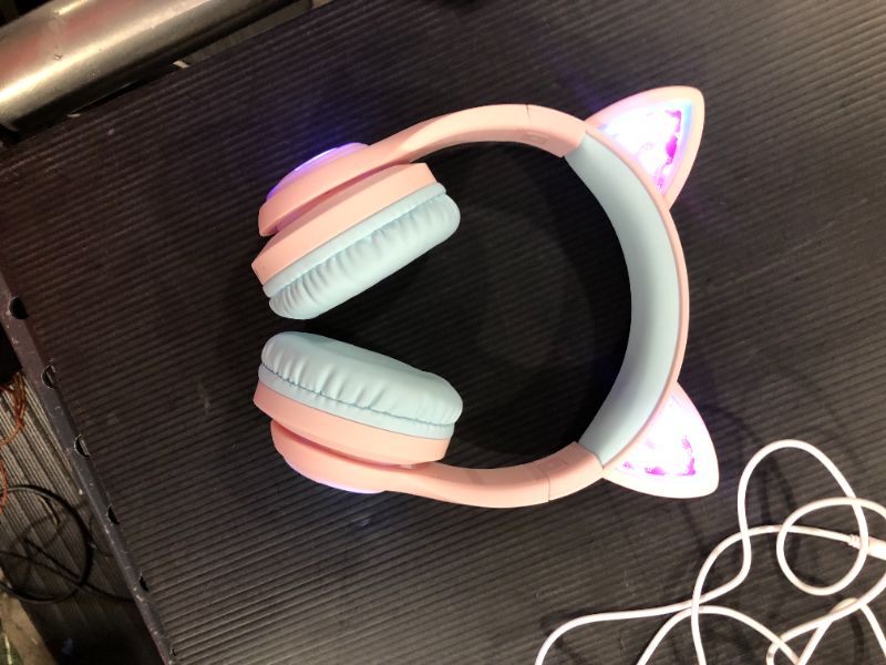 Photo 3 of iClever Cat Ear Bluetooth Headphones RGB LED Light Up Over Ear with Microphone, 74/85/94dB Volume Limiting Comfort Foldable Wireless Headset for PC/Tablet/TV Kids Girls & Boys Teens, BTH13 Pink