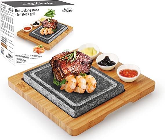 Photo 1 of Artestia Cooking Stones for Steak,Indoor Grill Sizzling Hot Stone Set, Steak Stones hot Stone Cooking,hot Rock Cooking Stone Set Barbecue / BBQ / Hibachi / Steak Grill(One Deluxe Set with Two Stones)
