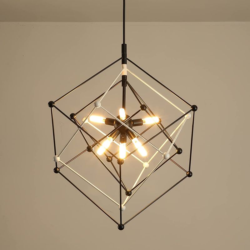 Photo 1 of DIKAIDA Modern Chandelier Mid Century Ceiling Light Fixture Geometric Pendant Light with Black White Finish for Dining & Living Room Foyer Bedroom Kitchen Island Entryway E26 Base
