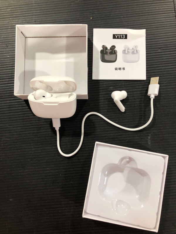 Photo 2 of Manords True Wireless Earbuds Bluetooth Headphones, Bluetooth 5.1 TWS Stereo Earphones in-Ear Touch Control with Charging Case (White Y113)
