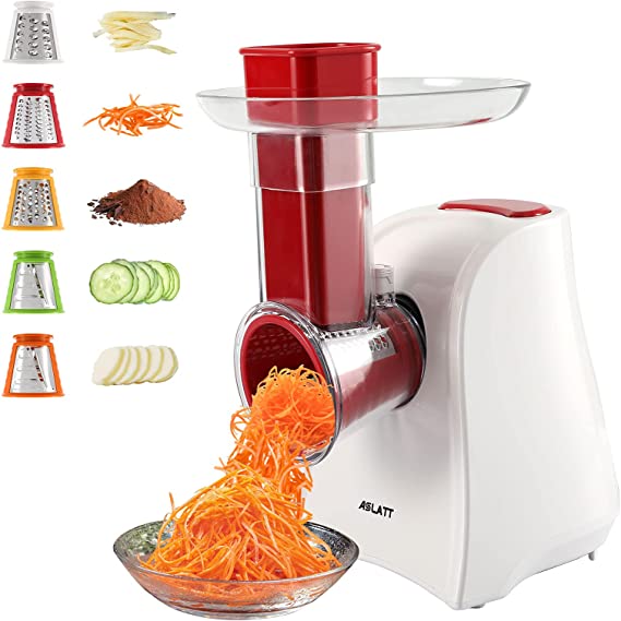 Photo 1 of Electric Slicer, ASLATT Salad Shooter for Home Kitchen Use, One-Touch Control Cheese Shredder, Salad Maker Machine for Fruits, Vegetables, Cheese Grater with 5 Attachments, BH2206
