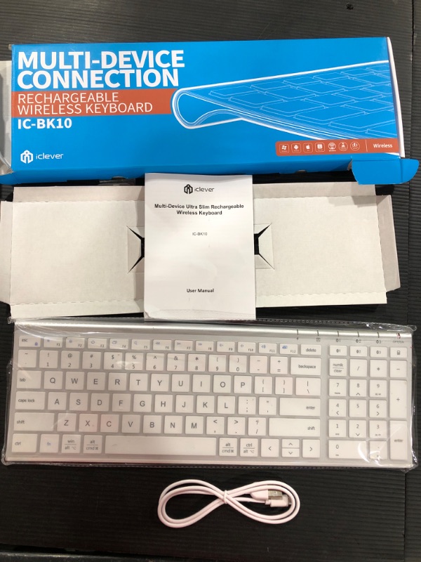 Photo 2 of iClever BK10 Bluetooth Keyboard, Multi Device Keyboard Rechargeable Bluetooth 5.1 with Number Pad Ergonomic Design Full Size Stable Connection Keyboard for iPad, iPhone, Mac, iOS, Android, Windows
