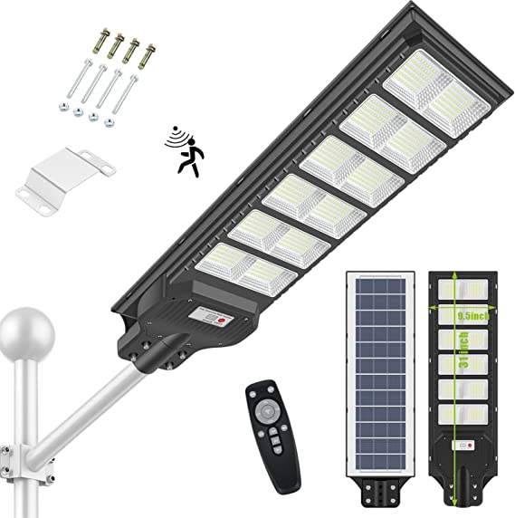 Photo 1 of 600W Solar Street Light Motion Sensor, 30000LM IP66 Waterproof Solar Security Flood Lights Outdoor with Remote Control & Arm Pole, Dusk to Dawn Solar LED Light Lamp for Garden,Yard,Path,Parking Lot
