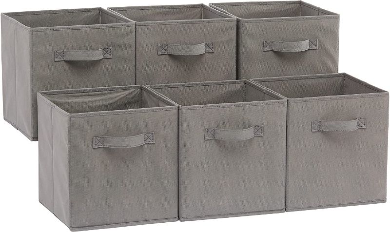Photo 1 of Amazon Basics Collapsible Fabric Storage Cubes Organizer with Handles, Gray - Pack of 6