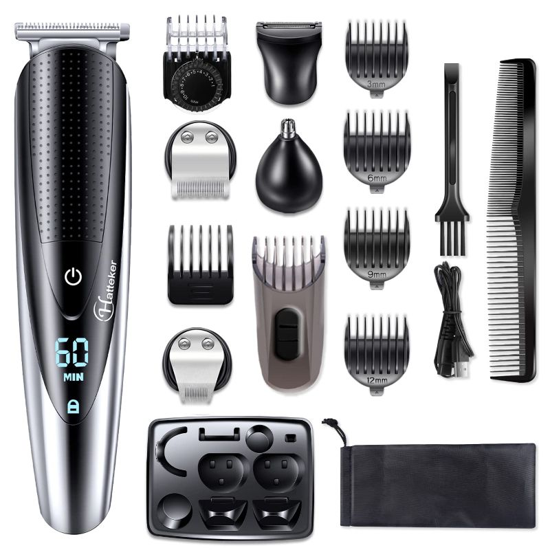 Photo 1 of Hatteker Mens Hair Clipper Beard Trimmer Grooming kit Hair Trimmer Mustache Trimmer Body Groomer Trimmer for Nose Ear Facial Hair Cordless Waterproof 5 in 1
