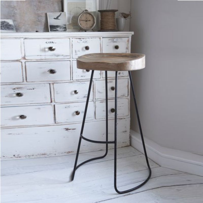 Photo 1 of Attractive Wooden Barstool with Iron Legs - Short