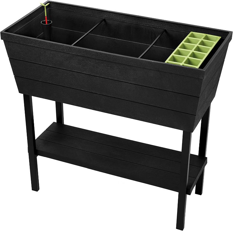 Photo 1 of Keter Urban Bloomer 12.7 Gallon Raised Garden Bed with Self Watering Planter Box and Drainage Plug, Dark Grey