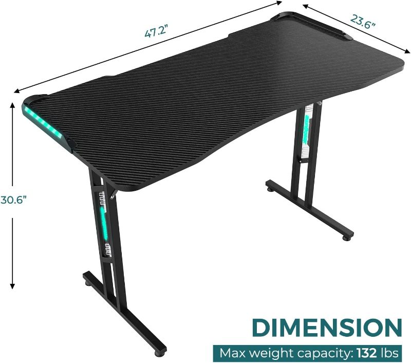 Photo 1 of Gaming Desk, 47in Computer Desk T Shaped Gaming Table Ergonomic Home Office Desk Table Pc Gaming Workstation with Carbon Fiber Surface