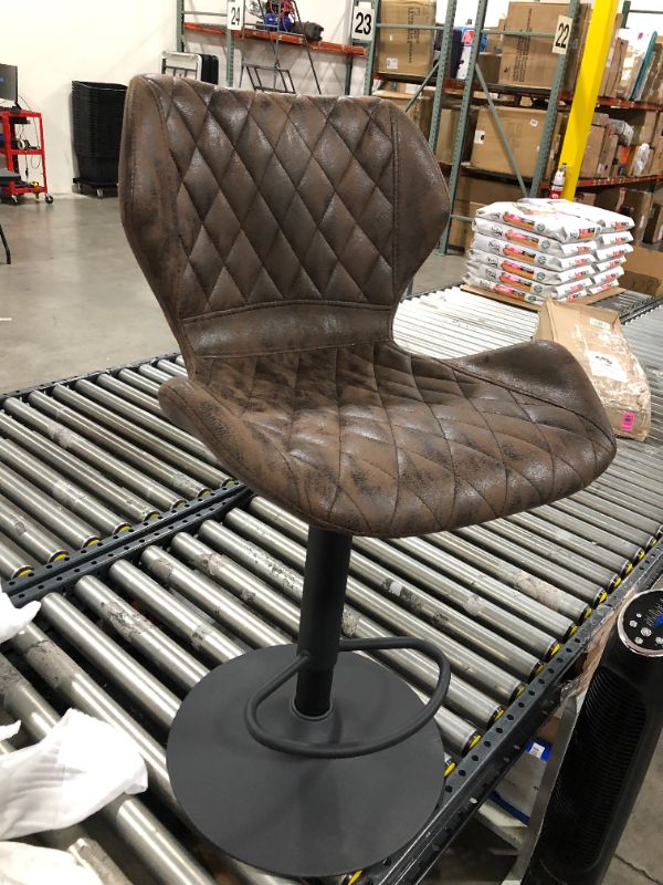 Photo 1 of Brown Cracked Leather Swivel stool with Footrest