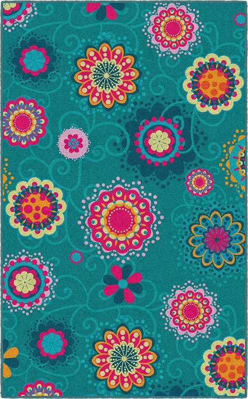 Photo 1 of Brumlow Mills Lizzie Floral Colorful Decorative Area Rug for Children's Playroom, Living Room, Bedroom Mat, Kitchen, Dining or Entryway, 3'4" x 5', Multi-colored