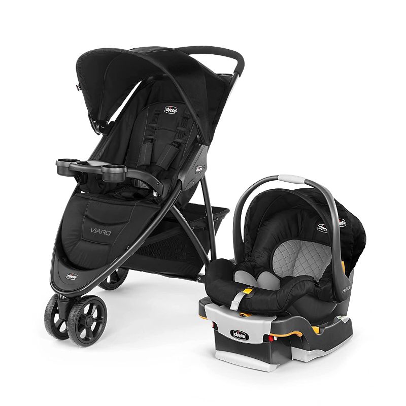 Photo 1 of Chicco Viaro Quick-Fold Travel System, Includes Infant Car Seat and Base, Stroller and Car Seat Combo, Baby Travel Gear, Blue