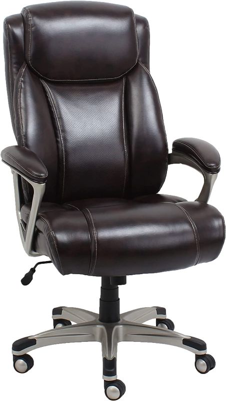 Photo 1 of Amazon Basics Big & Tall Executive Computer Desk Chair with Lumbar Support, Adjustable Height and Tilt, 350Lb Capacity, Brown with Pewter Finish