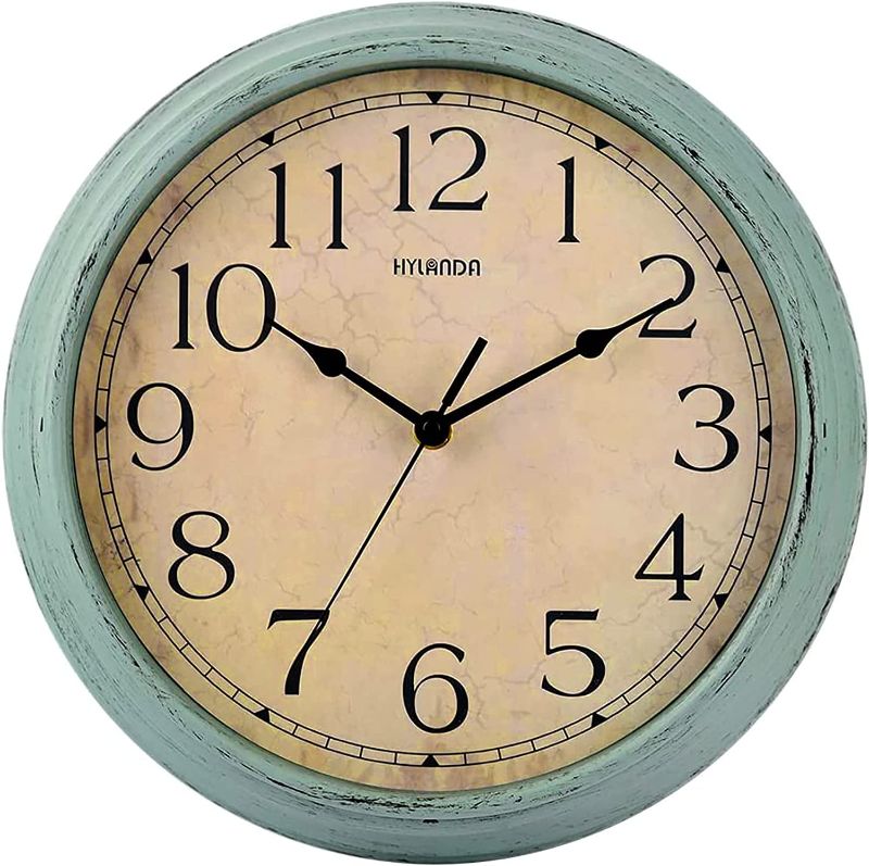 Photo 1 of HYLANDA Wall Clock, 12 Inch Vintage Silent Retro Wall Clocks Battery Operated Non Ticking Easy to Read Decorative for Kitchen Living Room Home Office School(Aqua)