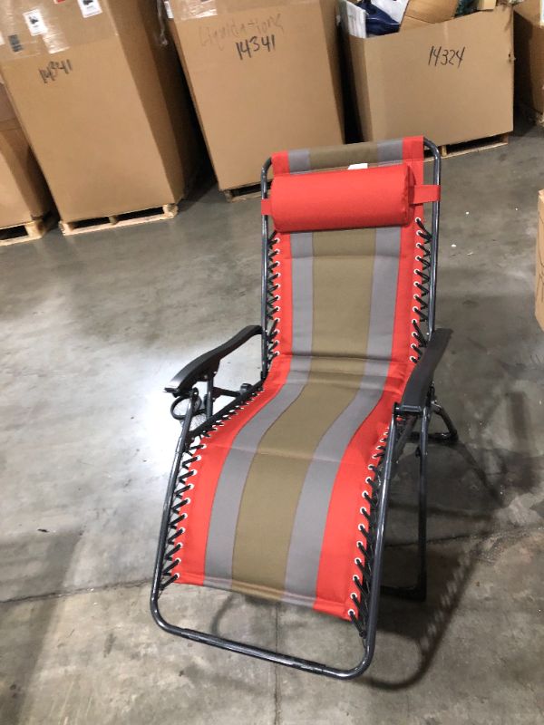Photo 1 of Amazon Basics Outdoor Padded Adjustable Zero Gravity Folding Reclining Lounge Chair with Pillow - Red