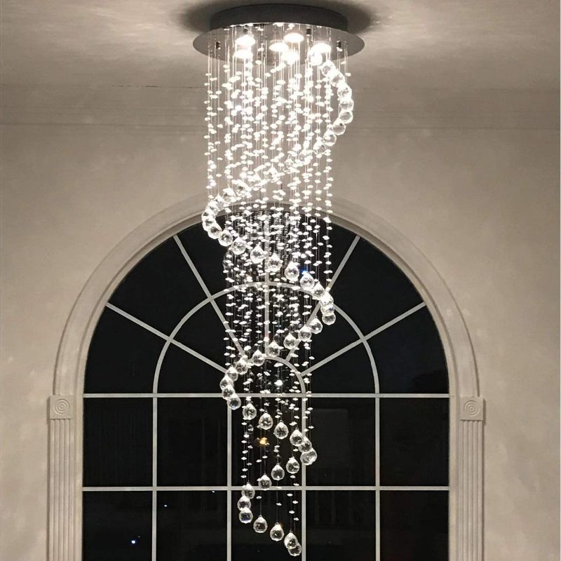 Photo 1 of Modern Contemporary Swirl Chandelier Lighting for Foyer Dining Room Kitchen Chandelier Fixture Ceiling Light Rain Drop with All Crystal Balls D20'' X H61'' of CYSTOP