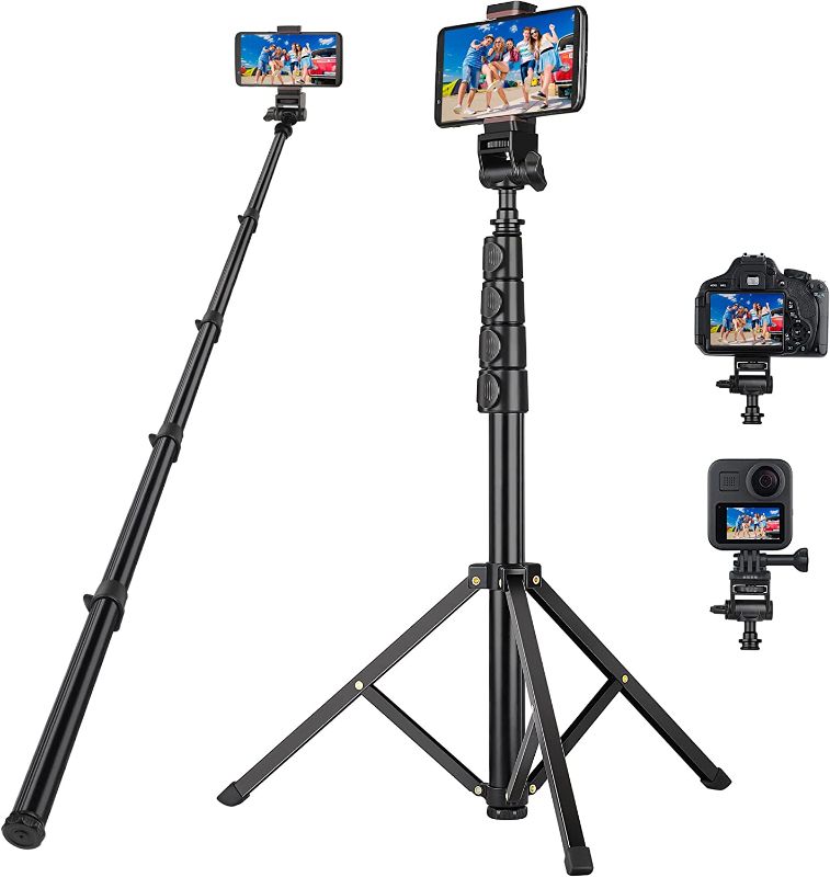 Photo 1 of 67'' Phone Tripod Stand with Remote, Extendable Cell Phone Tripod with Phone Holder for Vlogging/Recording, Compatible with iPhone/Android/Cameras/GoPro